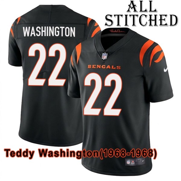 Black Home Embroidered Teddy Washington Cincinnati Bengals #22 Stitched Jersey
