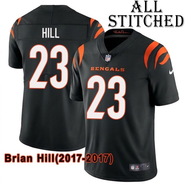 Black Home Embroidered Brian Hill Cincinnati Bengals #23 Stitched Jersey