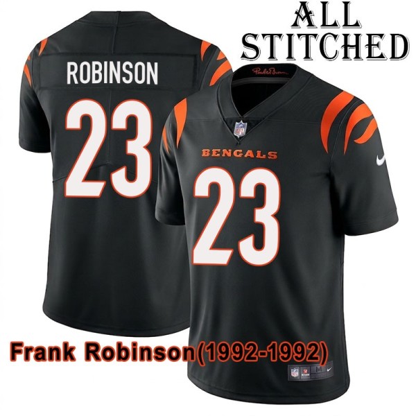 Black Home Embroidered Frank Robinson Cincinnati Bengals #23 Stitched Jersey