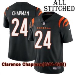 Black Home Embroidered Clarence Chapman Cincinnati Bengals #24 Stitched Jersey