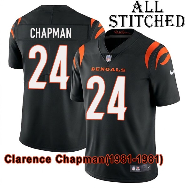 Black Home Embroidered Clarence Chapman Cincinnati Bengals #24 Stitched Jersey