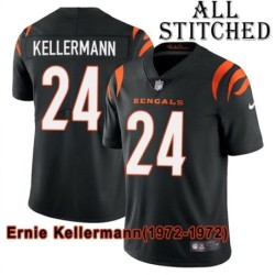 Black Home Embroidered Ernie Kellermann Cincinnati Bengals #24 Stitched Jersey