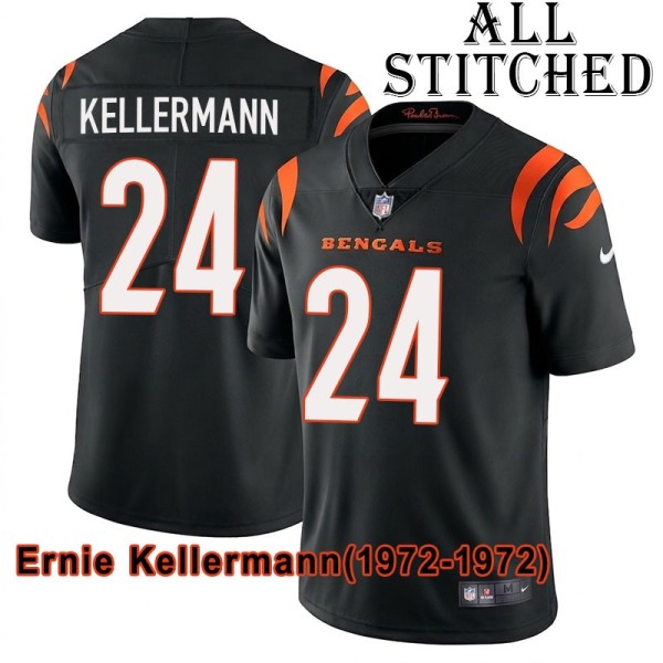 Black Home Embroidered Ernie Kellermann Cincinnati Bengals #24 Stitched Jersey