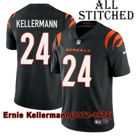 Black Home Embroidered Ernie Kellermann Cincinnati Bengals #24 Stitched Jersey