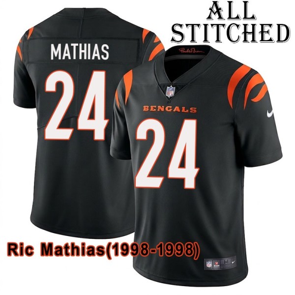 Black Home Embroidered Ric Mathias Cincinnati Bengals #24 Stitched Jersey