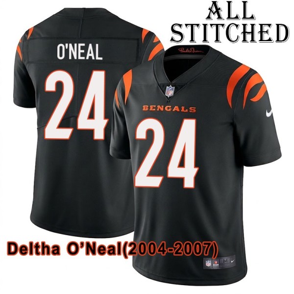 Black Home Embroidered Deltha O'Neal Cincinnati Bengals #24 Stitched Jersey