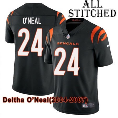 Black Home Embroidered Deltha O'Neal Cincinnati Bengals #24 Stitched Jersey