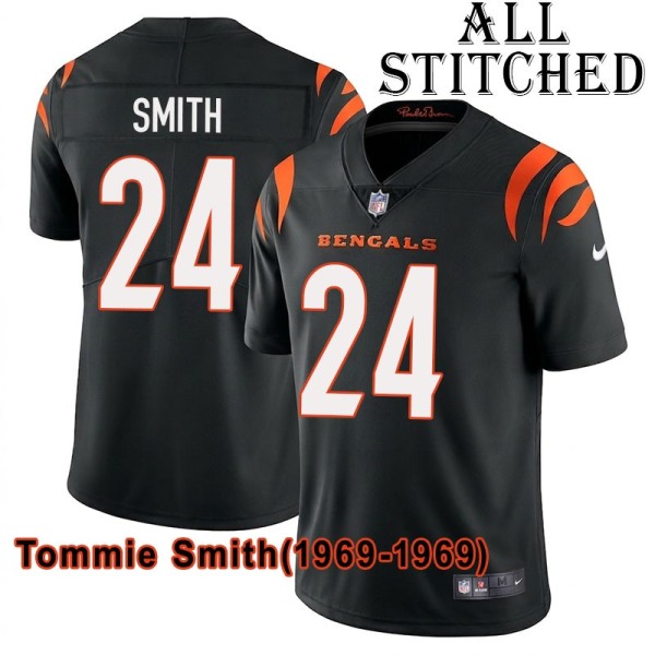 Black Home Embroidered Tommie Smith Cincinnati Bengals #24 Stitched Jersey