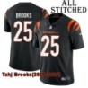 Black Home Embroidered Tahj Brooks Cincinnati Bengals #25 Stitched Jersey