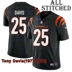 Black Home Embroidered Tony Davis Cincinnati Bengals #25 Stitched Jersey