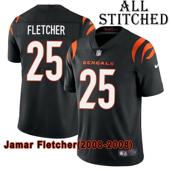 Black Home Embroidered Jamar Fletcher Cincinnati Bengals #25 Stitched Jersey