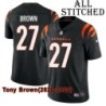 Black Home Embroidered Tony Brown Cincinnati Bengals #27 Stitched Jersey