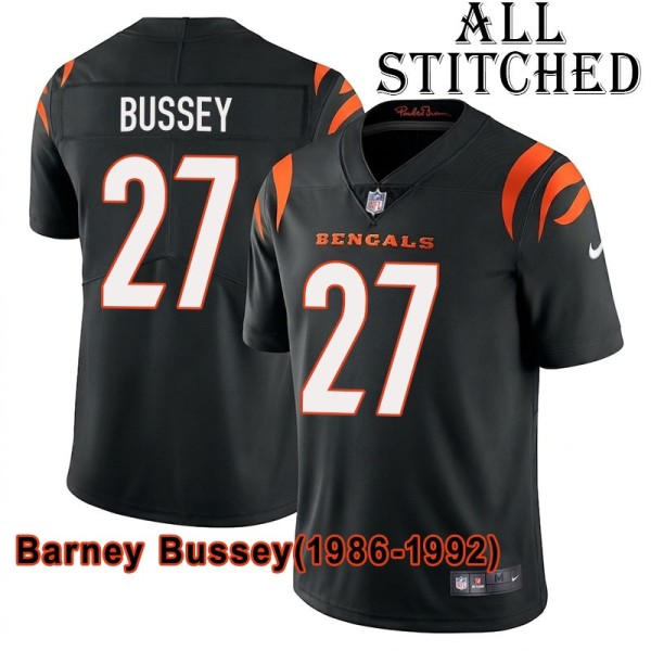 Black Home Embroidered Barney Bussey Cincinnati Bengals #27 Stitched Jersey