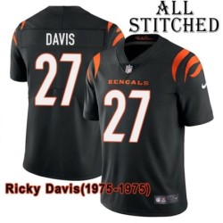 Black Home Embroidered Ricky Davis Cincinnati Bengals #27 Stitched Jersey
