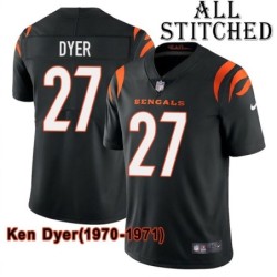 Black Home Embroidered Ken Dyer Cincinnati Bengals #27 Stitched Jersey