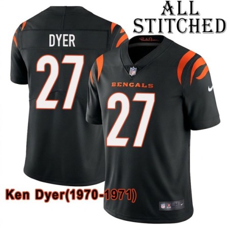 Black Home Embroidered Ken Dyer Cincinnati Bengals #27 Stitched Jersey