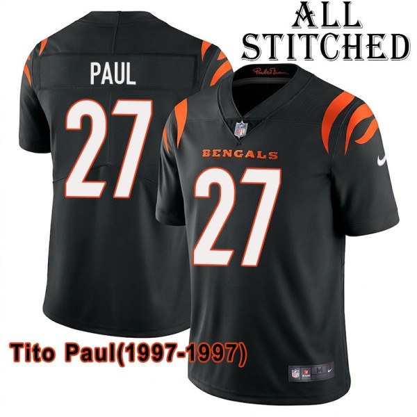 Black Home Embroidered Tito Paul Cincinnati Bengals #27 Stitched Jersey