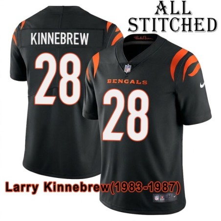 Black Home Embroidered Larry Kinnebrew Cincinnati Bengals #28 Stitched Jersey
