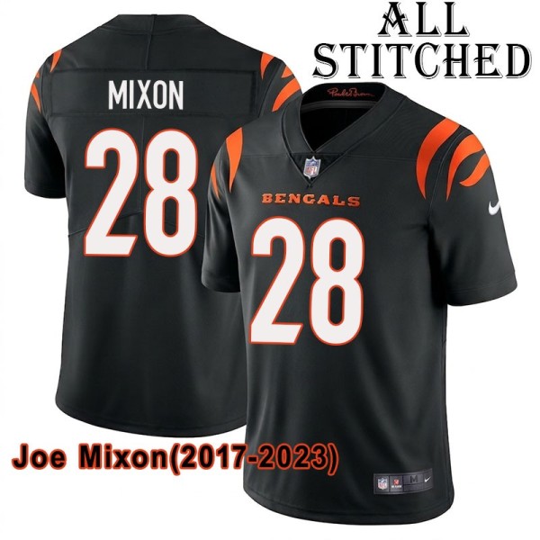 Black Home Embroidered Joe Mixon Cincinnati Bengals #28 Stitched Jersey