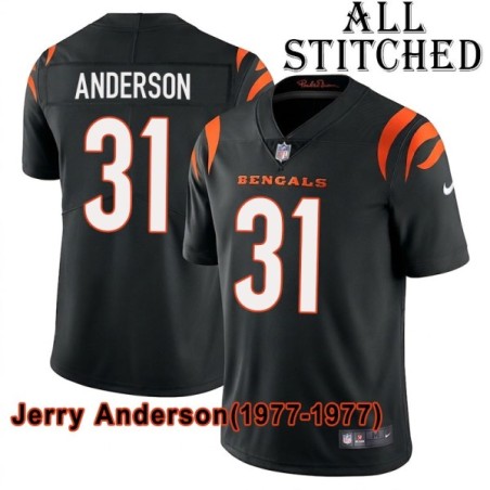 Black Home Embroidered Jerry Anderson Cincinnati Bengals #31 Stitched Jersey