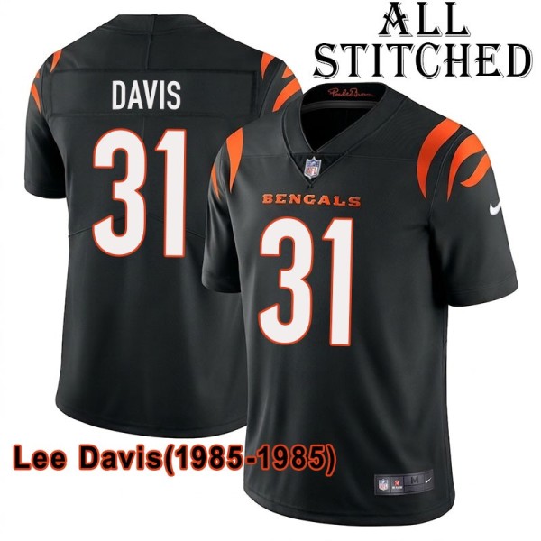Black Home Embroidered Lee Davis Cincinnati Bengals #31 Stitched Jersey
