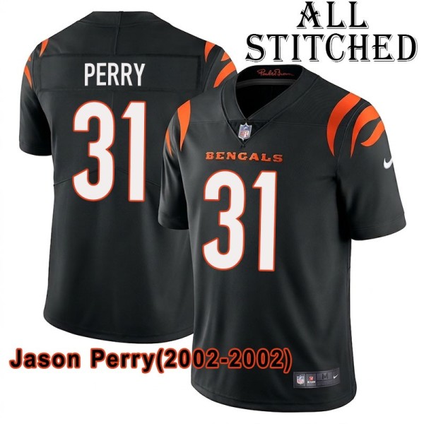 Black Home Embroidered Jason Perry Cincinnati Bengals #31 Stitched Jersey