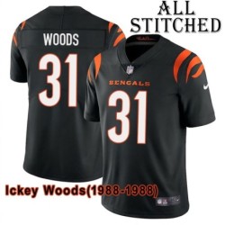 Black Home Embroidered Ickey Woods Cincinnati Bengals #31 Stitched Jersey