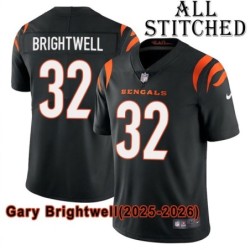 Black Home Embroidered Gary Brightwell Cincinnati Bengals #32 Stitched Jersey