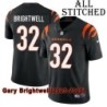 Black Home Embroidered Gary Brightwell Cincinnati Bengals #32 Stitched Jersey