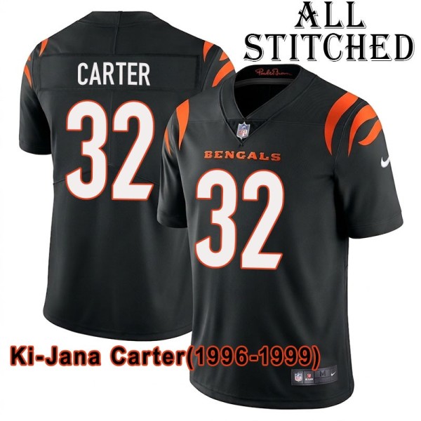 Black Home Embroidered Ki-Jana Carter Cincinnati Bengals #32 Stitched Jersey