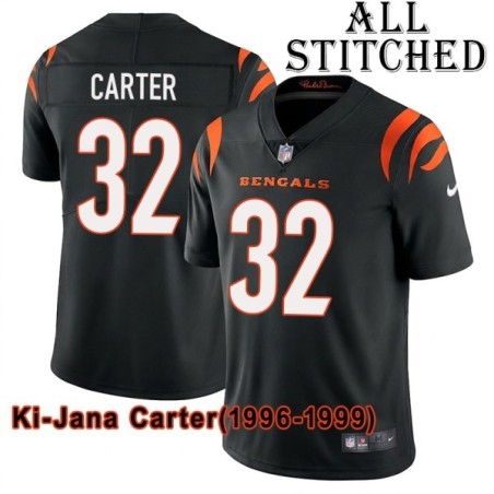 Black Home Embroidered Ki-Jana Carter Cincinnati Bengals #32 Stitched Jersey