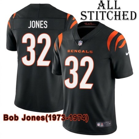 Black Home Embroidered Bob Jones Cincinnati Bengals #32 Stitched Jersey