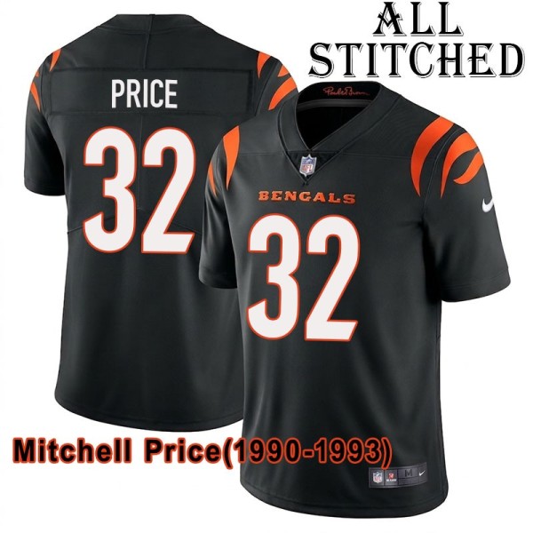 Black Home Embroidered Mitchell Price Cincinnati Bengals #32 Stitched Jersey