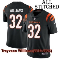 Black Home Embroidered Trayveon Williams Cincinnati Bengals #32 Stitched Jersey