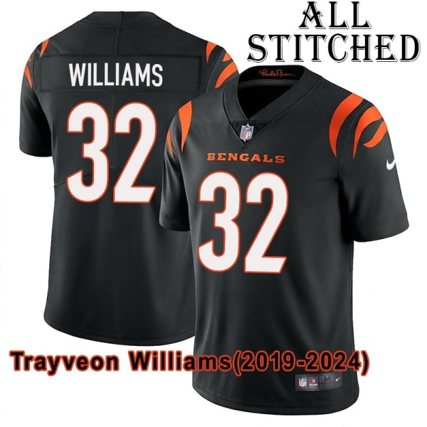 Black Home Embroidered Trayveon Williams Cincinnati Bengals #32 Stitched Jersey