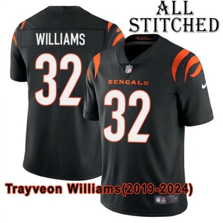 Black Home Embroidered Trayveon Williams Cincinnati Bengals #32 Stitched Jersey