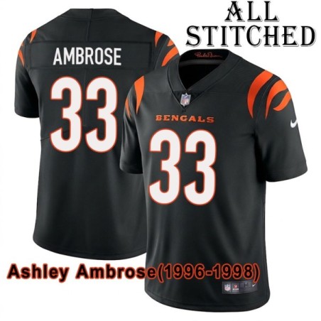 Black Home Embroidered Ashley Ambrose Cincinnati Bengals #33 Stitched Jersey