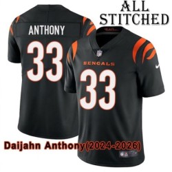 Black Home Embroidered Daijahn Anthony Cincinnati Bengals #33 Stitched Jersey