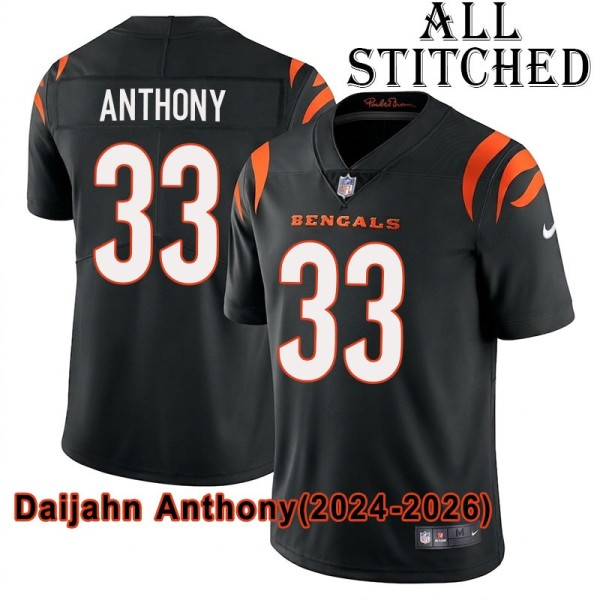 Black Home Embroidered Daijahn Anthony Cincinnati Bengals #33 Stitched Jersey