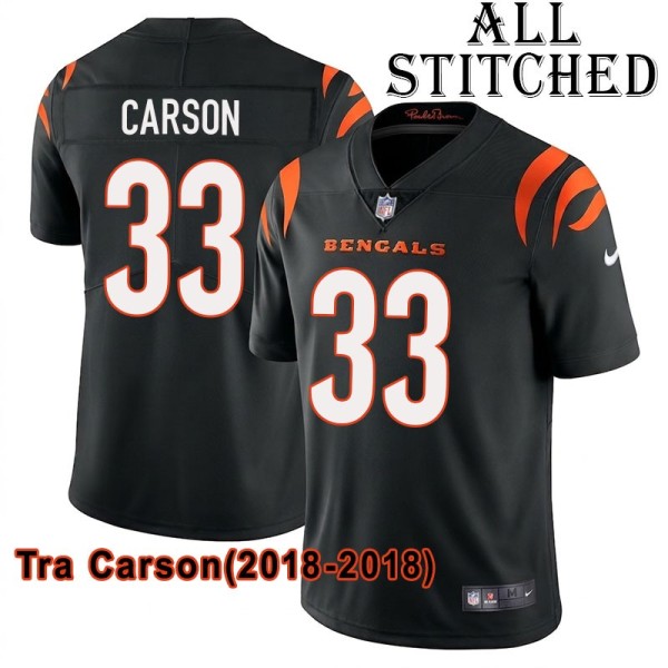 Black Home Embroidered Tra Carson Cincinnati Bengals #33 Stitched Jersey
