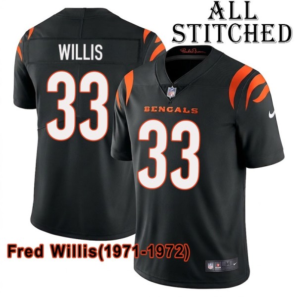 Black Home Embroidered Fred Willis Cincinnati Bengals #33 Stitched Jersey