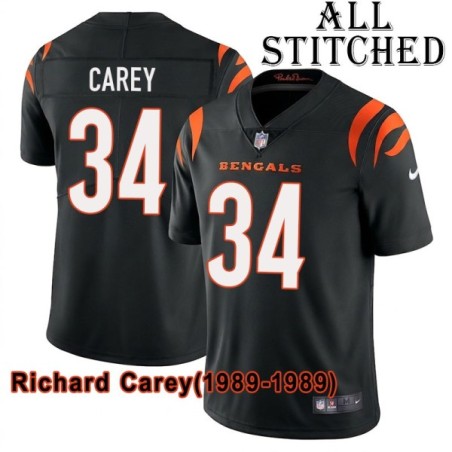 Black Home Embroidered Richard Carey Cincinnati Bengals #34 Stitched Jersey