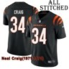 Black Home Embroidered Neal Craig Cincinnati Bengals #34 Stitched Jersey