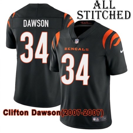 Black Home Embroidered Clifton Dawson Cincinnati Bengals #34 Stitched Jersey