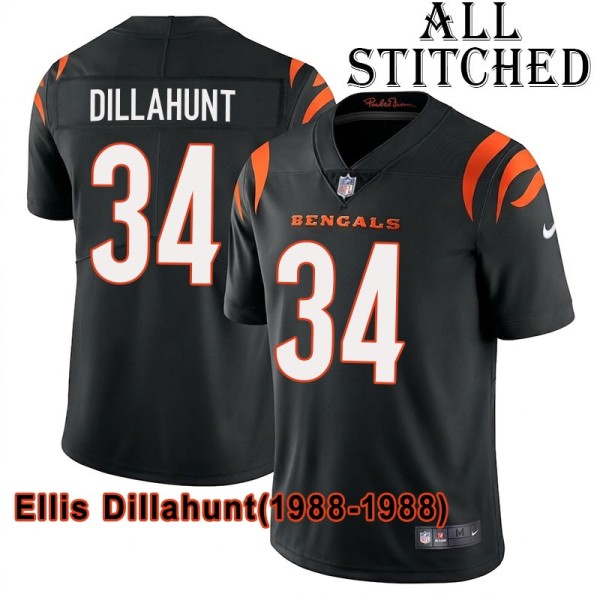 Black Home Embroidered Ellis Dillahunt Cincinnati Bengals #34 Stitched Jersey