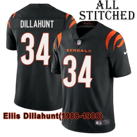 Black Home Embroidered Ellis Dillahunt Cincinnati Bengals #34 Stitched Jersey