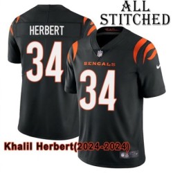 Black Home Embroidered Khalil Herbert Cincinnati Bengals #34 Stitched Jersey