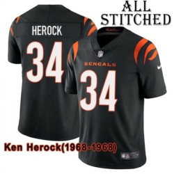 Black Home Embroidered Ken Herock Cincinnati Bengals #34 Stitched Jersey