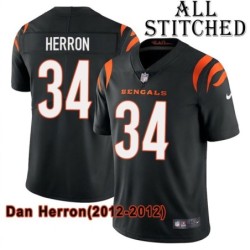 Black Home Embroidered Dan Herron Cincinnati Bengals #34 Stitched Jersey
