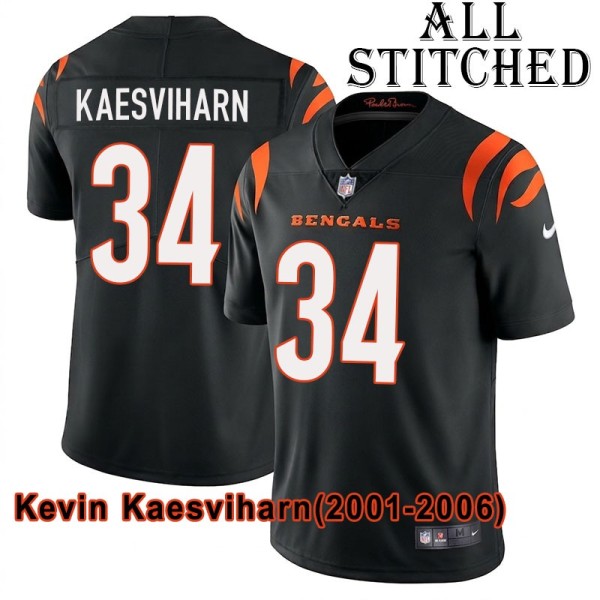 Black Home Embroidered Kevin Kaesviharn Cincinnati Bengals #34 Stitched Jersey